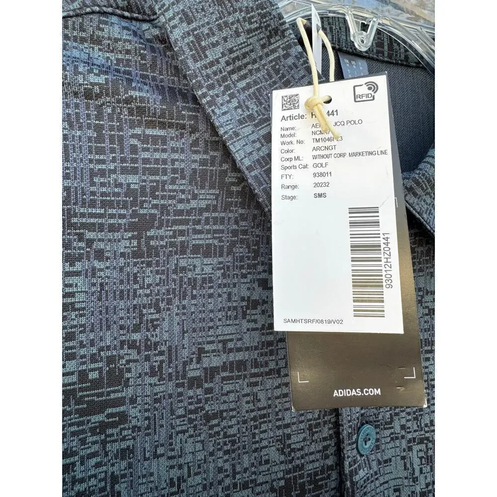 Adidas Golf Polo Aerial Jacquard Blue Black Medium NWT